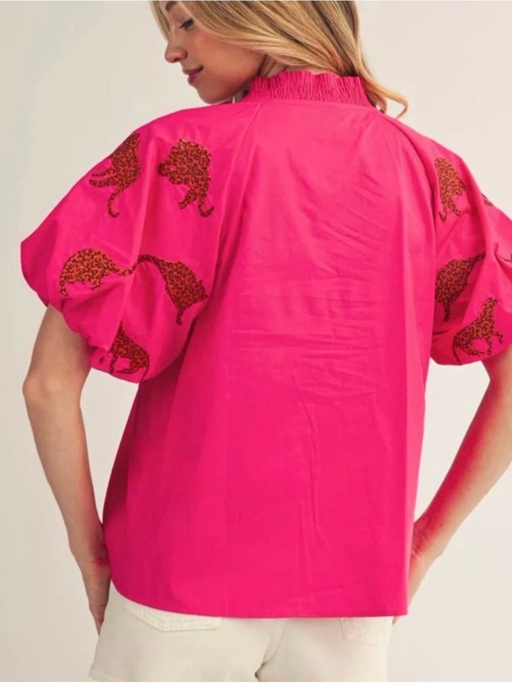 JODIFLWomen's Pink Embroidered Puff-Sleeve Blouse - Picture 6 of 7